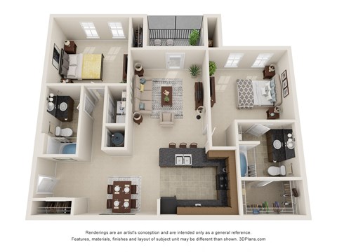 Floor plan for 2 beds, 2 baths, 1146 sqft